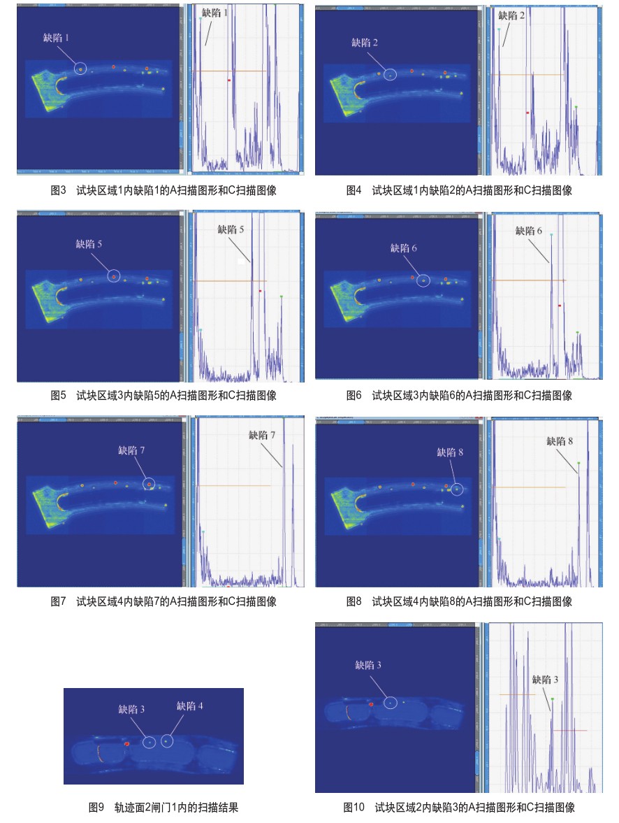 每个缺陷对应的A扫描图形和C扫描图像结果